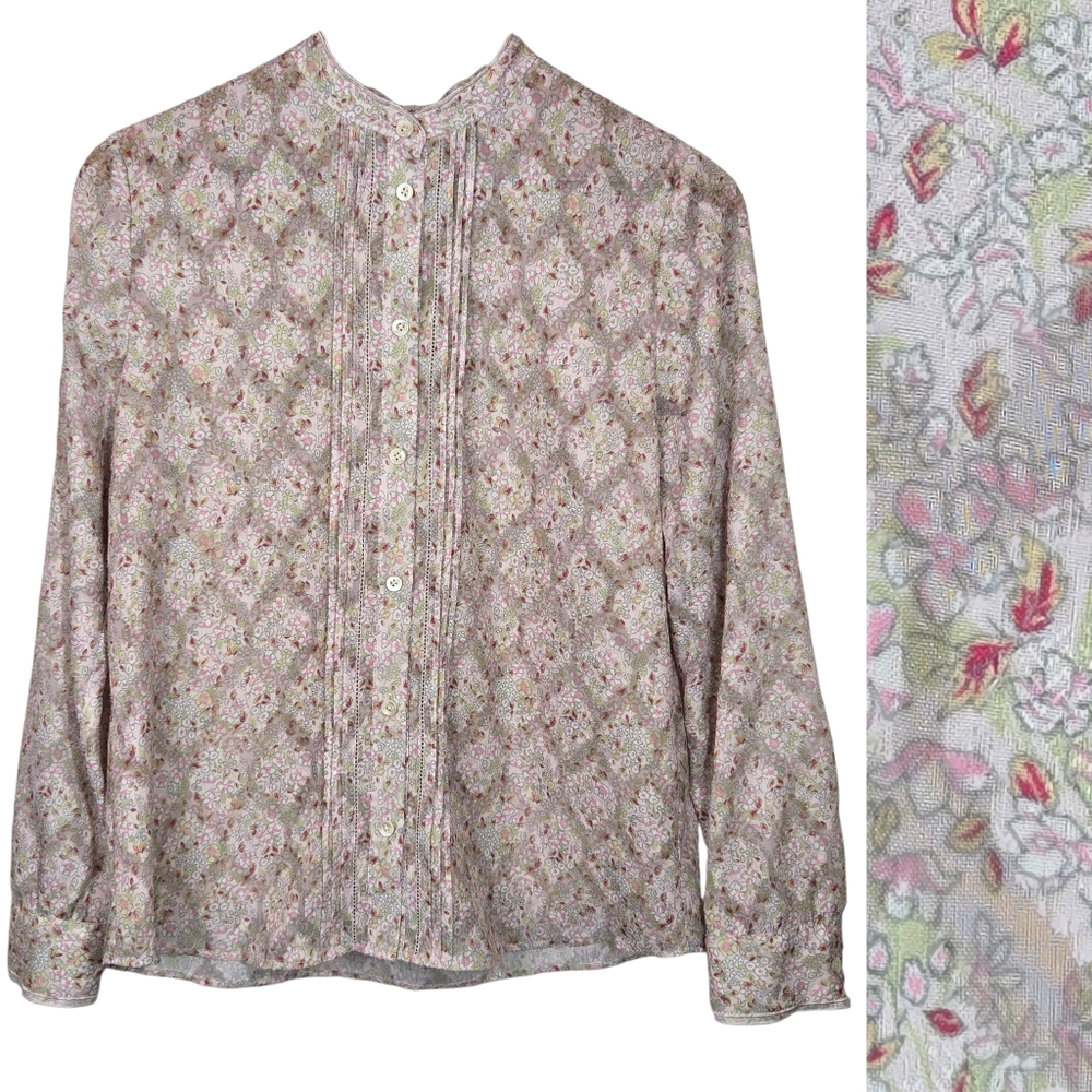 Beanpole Floral Button Down Pintuck Blouse Women's Small Fairycore Romantic